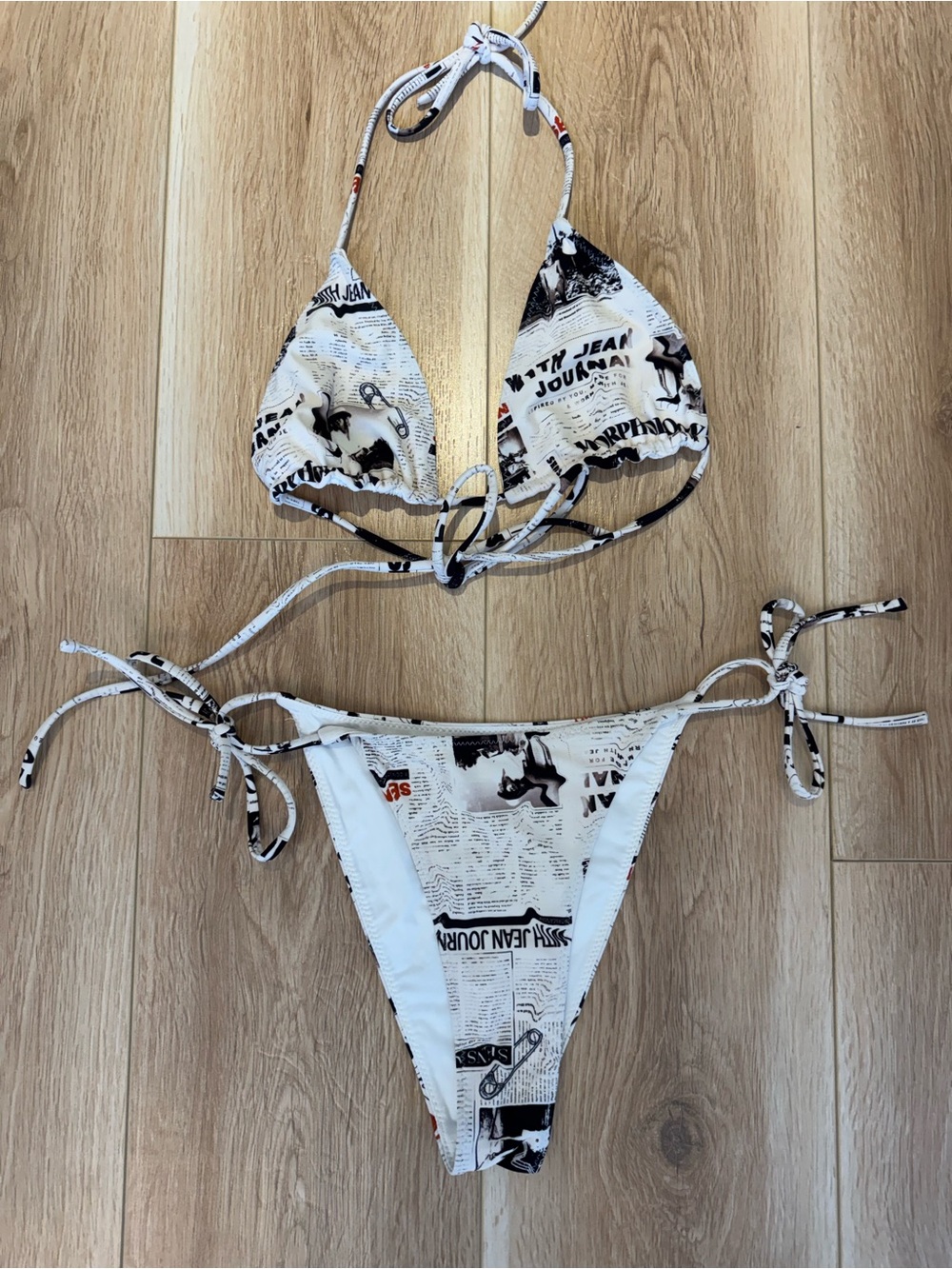 With Jean Newspaper Print Bikini